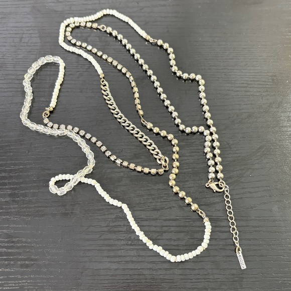 Gorgeous Gerard Yosca Necklace 60" With Mixed Metals White Beads And Rhinestones - Picture 1 of 4